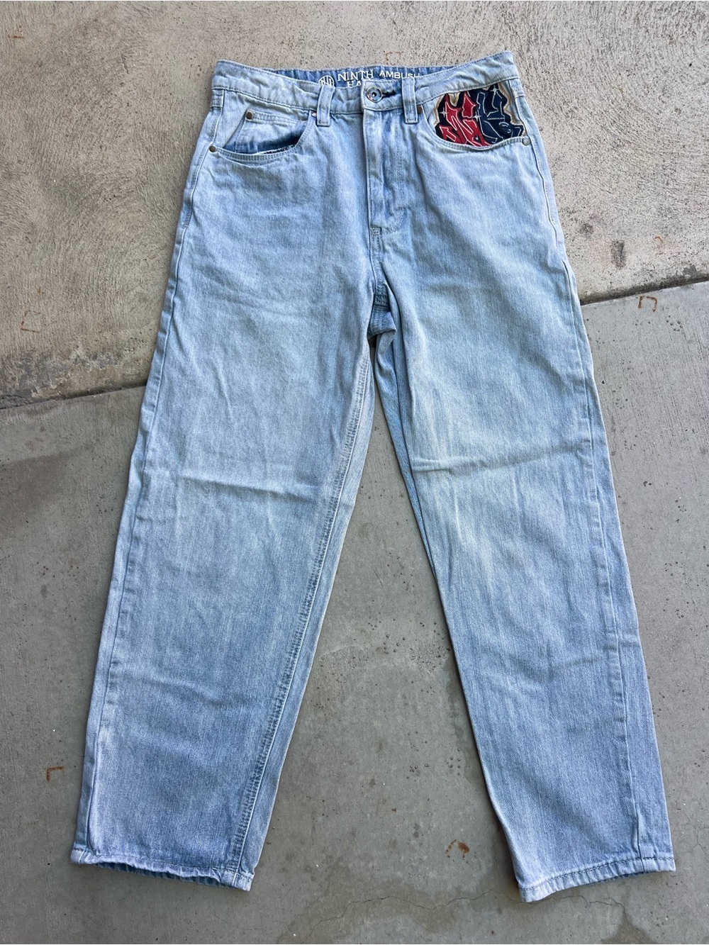 Ninth Hall Ambush Jeans Men’s 28 Light Blue Baggy Embroidered Y2K